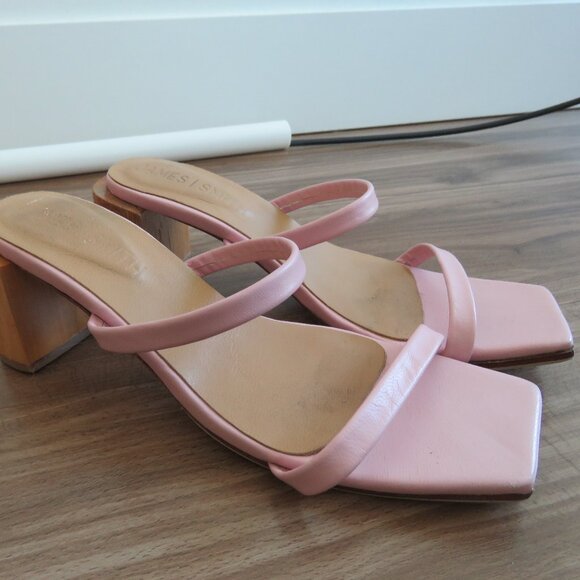 JAMES SMITH Sirenuse Strappy Leather Sandals Wood Block Heel Pastel Pink Size 8 - Picture 7 of 14